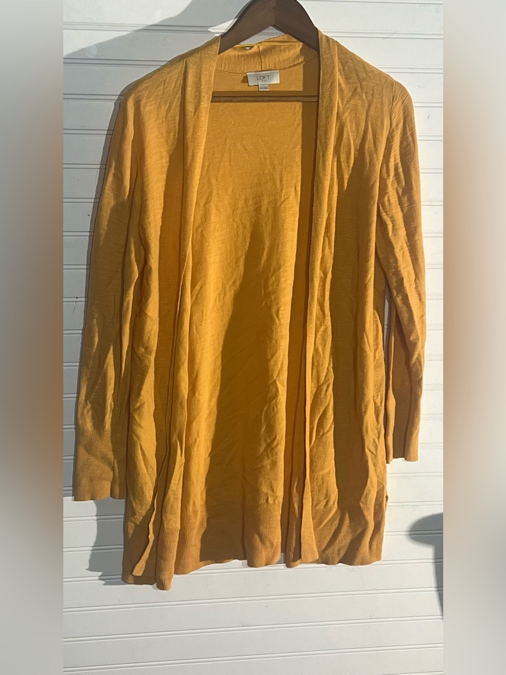 LOFT Mustard Yellow Open Front Lightweight Long Cotton Cardigan Cottagecore